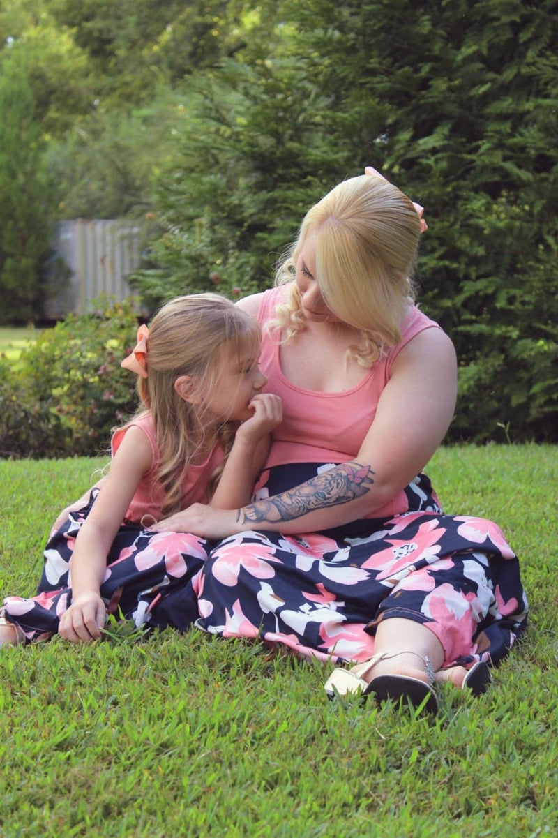 Qin.Orianna Mommy and Me Boho Floral Family Matching Maxi Dress with Pocket for Motherâ€™s Day Pink - Image 2